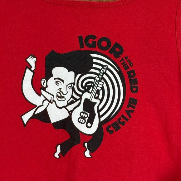 Vtg Y2K Igor & The Red Elvises Graphic Red Tank 2XL Both Sides Cotton Band Tee - Picture 7 of 9